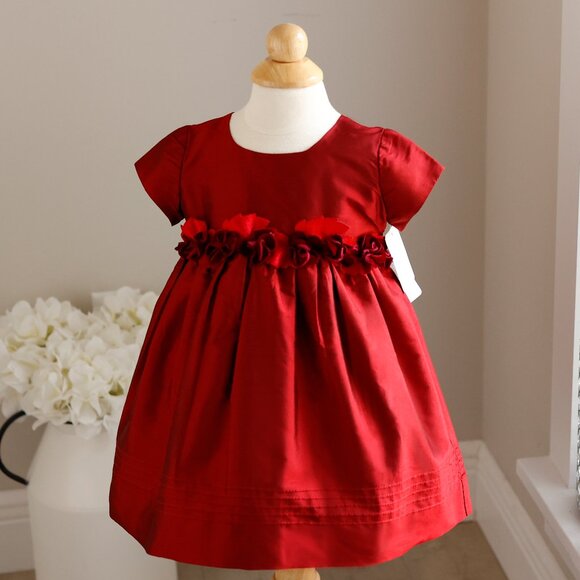 Red Silk Dress Luxury Designer Velvet Rose Leaf Trim Special Occasion Portrait - Picture 1 of 6